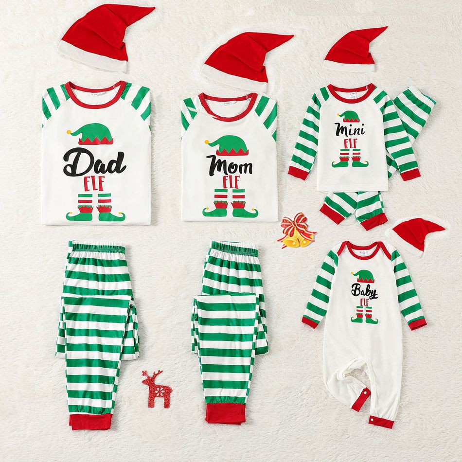 Family Matching Christmas Stripe Print Long-sleeve Pajamas Set(Flame Resistant) Green/White