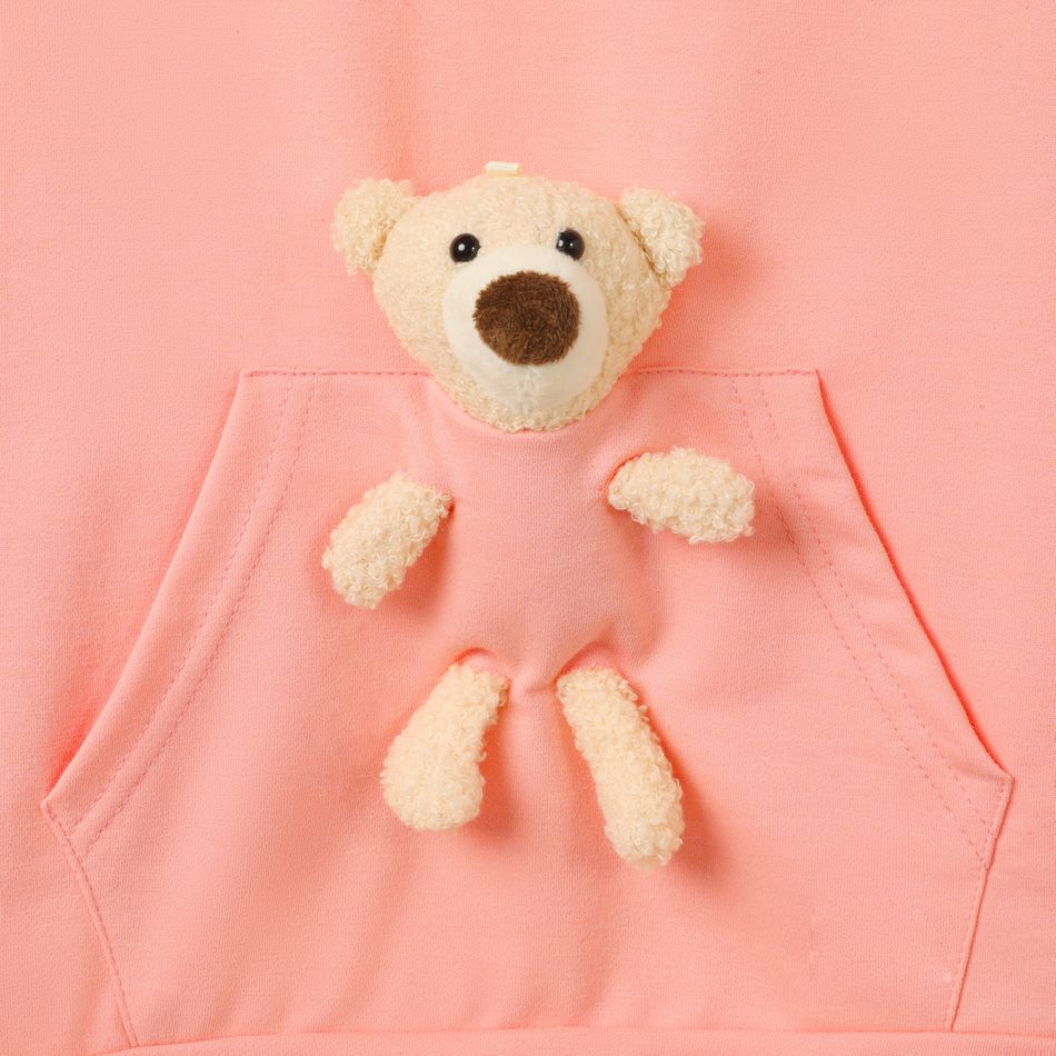 Kid Girl Bear Doll Decor Hoodie Sweatshirt (Bear Doll  is included) Pink big image 3
