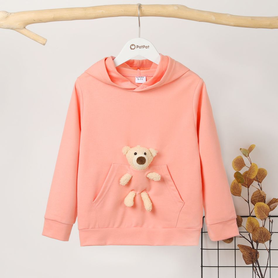 Kid Girl Bear Doll Decor Hoodie Sweatshirt (Bear Doll  is included) Pink big image 1