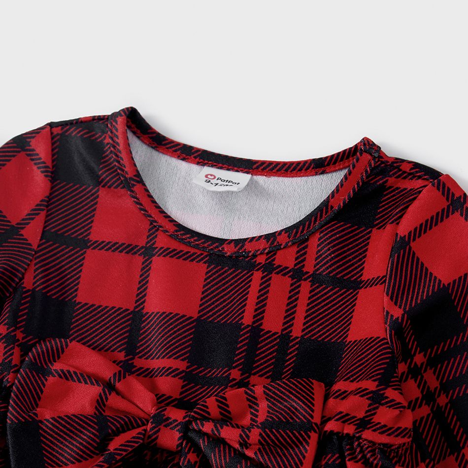 Christmas Red Plaid 3/4 Sleeve Belted Dress for Mom and Me Red big image 9
