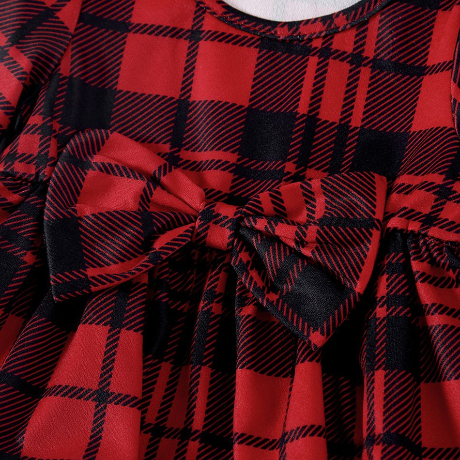 Christmas Red Plaid 3/4 Sleeve Belted Dress for Mom and Me Red big image 11