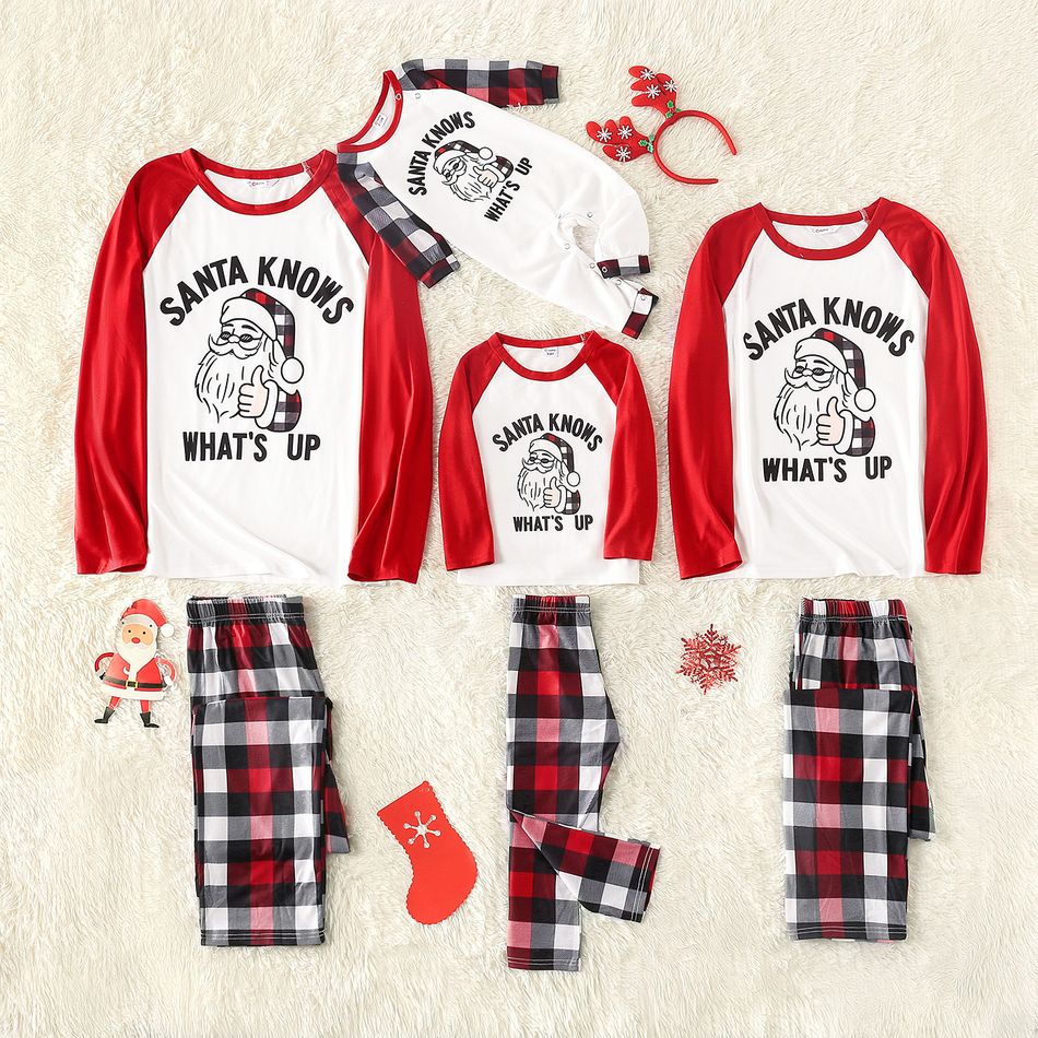 Christmas Santa and Letter Print Family Matching Long-sleeve Pajamas Sets (Flame Resistant) Red/White