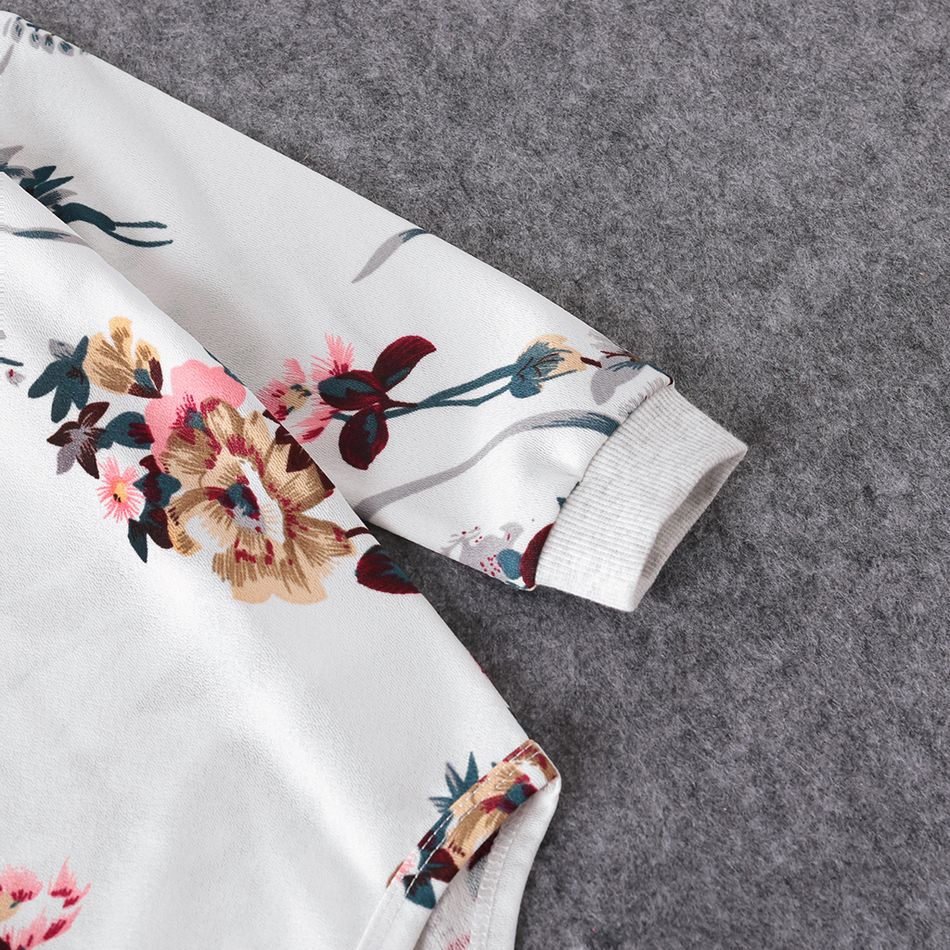 Floral Print Crewneck Drop Shoulder Long-sleeve Tops for Mom and Me White big image 11
