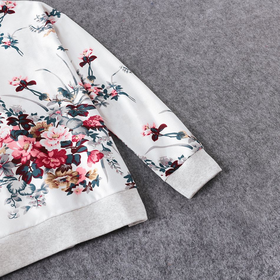 Floral Print Crewneck Drop Shoulder Long-sleeve Tops for Mom and Me White big image 4