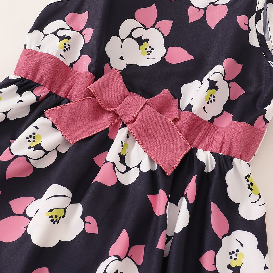 2-قطعة طفلة الأزهار طباعة bowknot تصميم فستان كامي وزر تصميم سترة مجموعة وردي فاقع big image 5