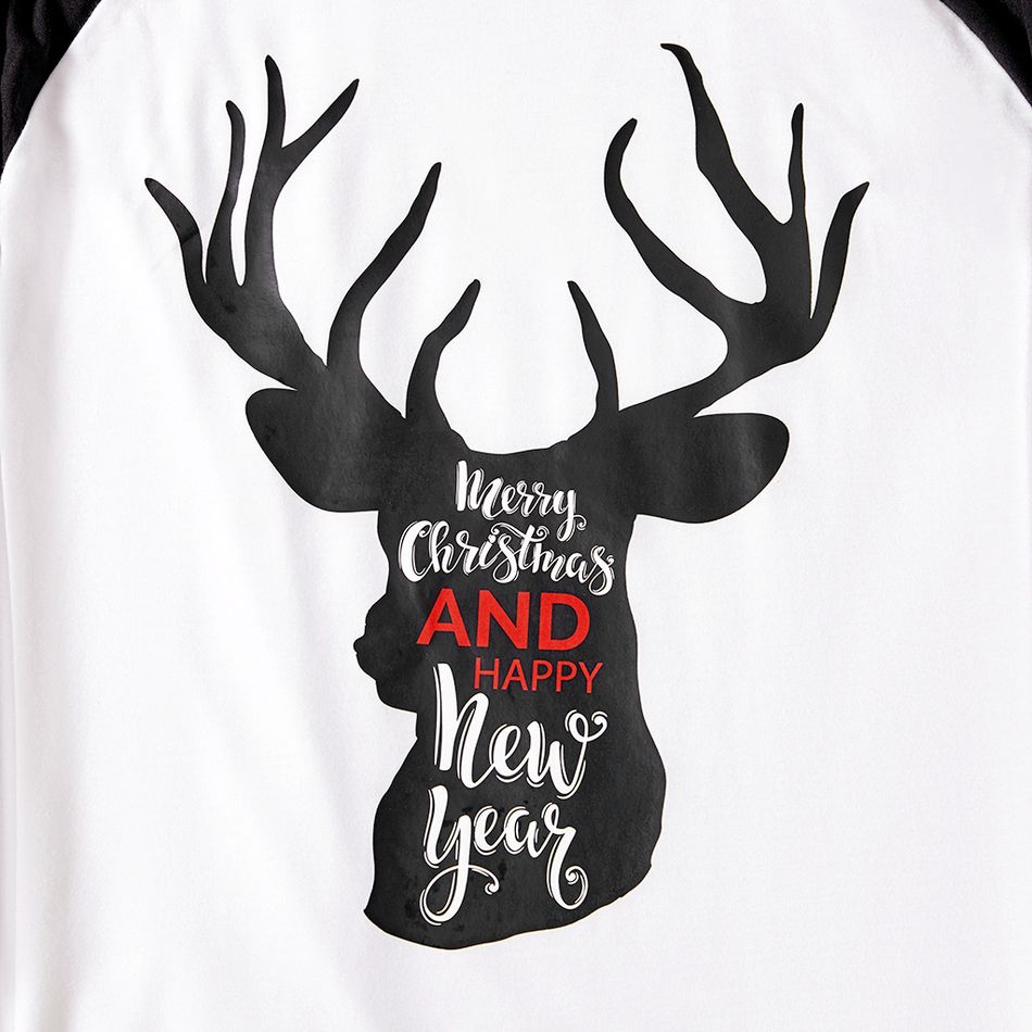 Christmas Reindeer and Letter Print Family Matching Raglan Long-sleeve Plaid Pajamas Sets (Flame Resistant) Black/White/Red big image 3