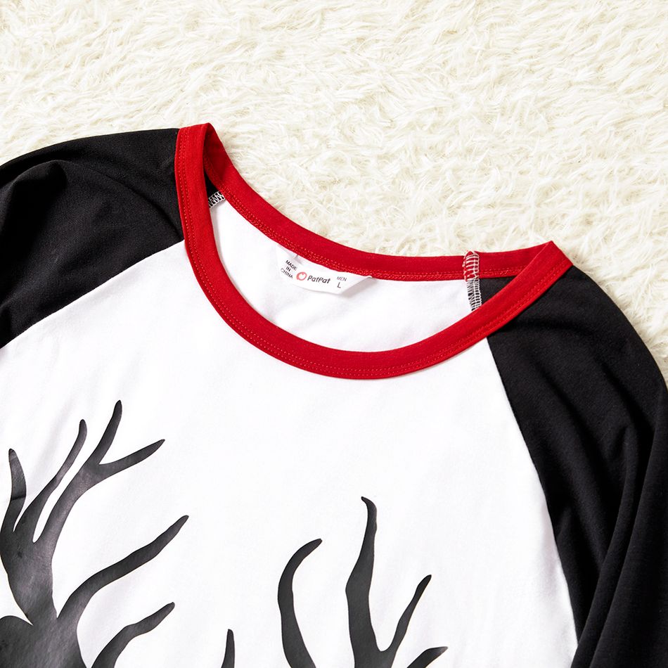 Christmas Reindeer and Letter Print Family Matching Raglan Long-sleeve Plaid Pajamas Sets (Flame Resistant) Black/White/Red big image 5
