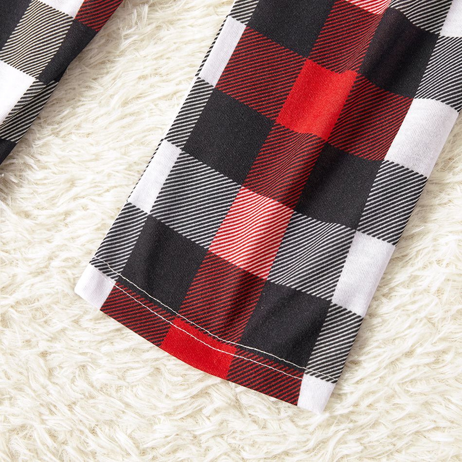 Christmas Reindeer and Letter Print Family Matching Raglan Long-sleeve Plaid Pajamas Sets (Flame Resistant) Black/White/Red big image 9