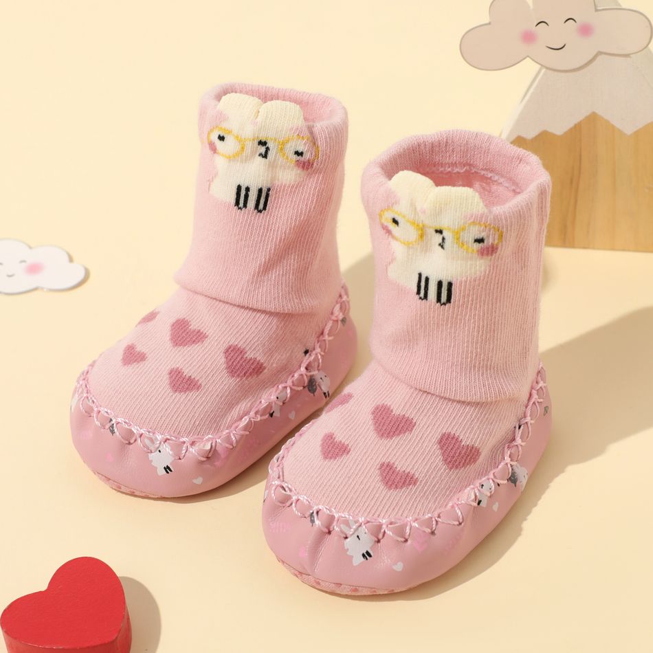 Meias de chão com estampa de animais de desenhos animados para bebês/crianças (o padrão de impressão da sola das meias é aleatório) Rosa