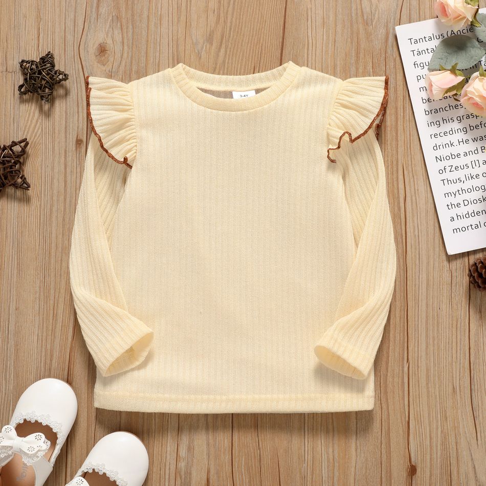 Kleinkinder Mädchen Flatterärmel Süß Langärmelig T-Shirts Beige big image 1