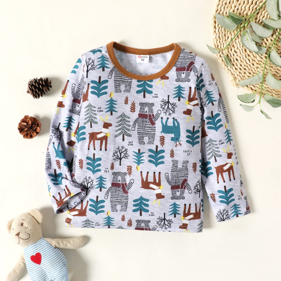 Toddler Boy Tree Animal Print Long-sleeve Casual Tee Multi-color