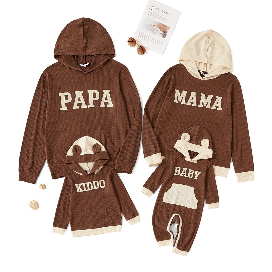 Letter Embroidered Family Matching Splicing Cable Knit Long-sleeve Hoodies Color block