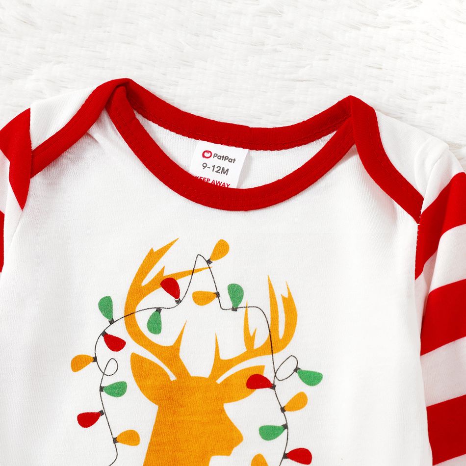 Christmas Golden Deer and Letter Print Family Matching Long-sleeve Red Striped Pajamas Sets (Flame Resistant) Red/White big image 10