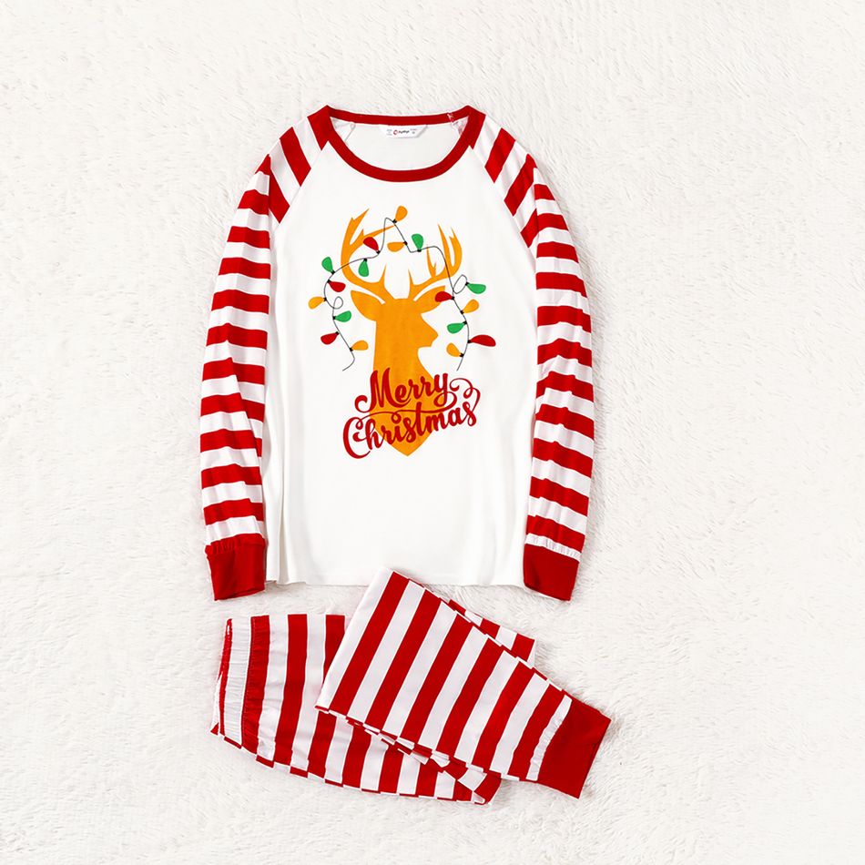 Christmas Golden Deer and Letter Print Family Matching Long-sleeve Red Striped Pajamas Sets (Flame Resistant) Red/White big image 2