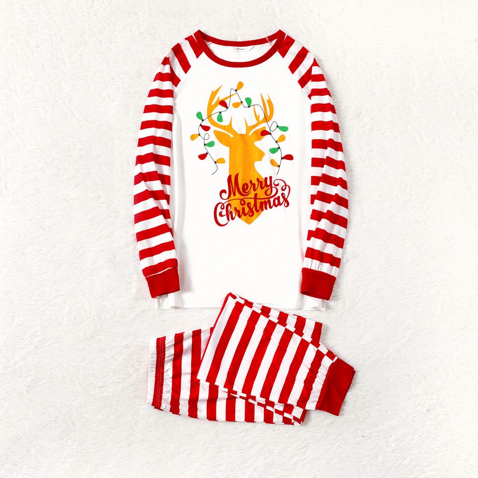 Christmas Golden Deer and Letter Print Family Matching Long-sleeve Red Striped Pajamas Sets (Flame Resistant) Red/White big image 5