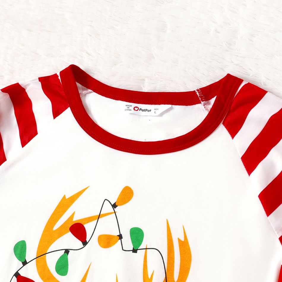 Christmas Golden Deer and Letter Print Family Matching Long-sleeve Red Striped Pajamas Sets (Flame Resistant) Red/White big image 3