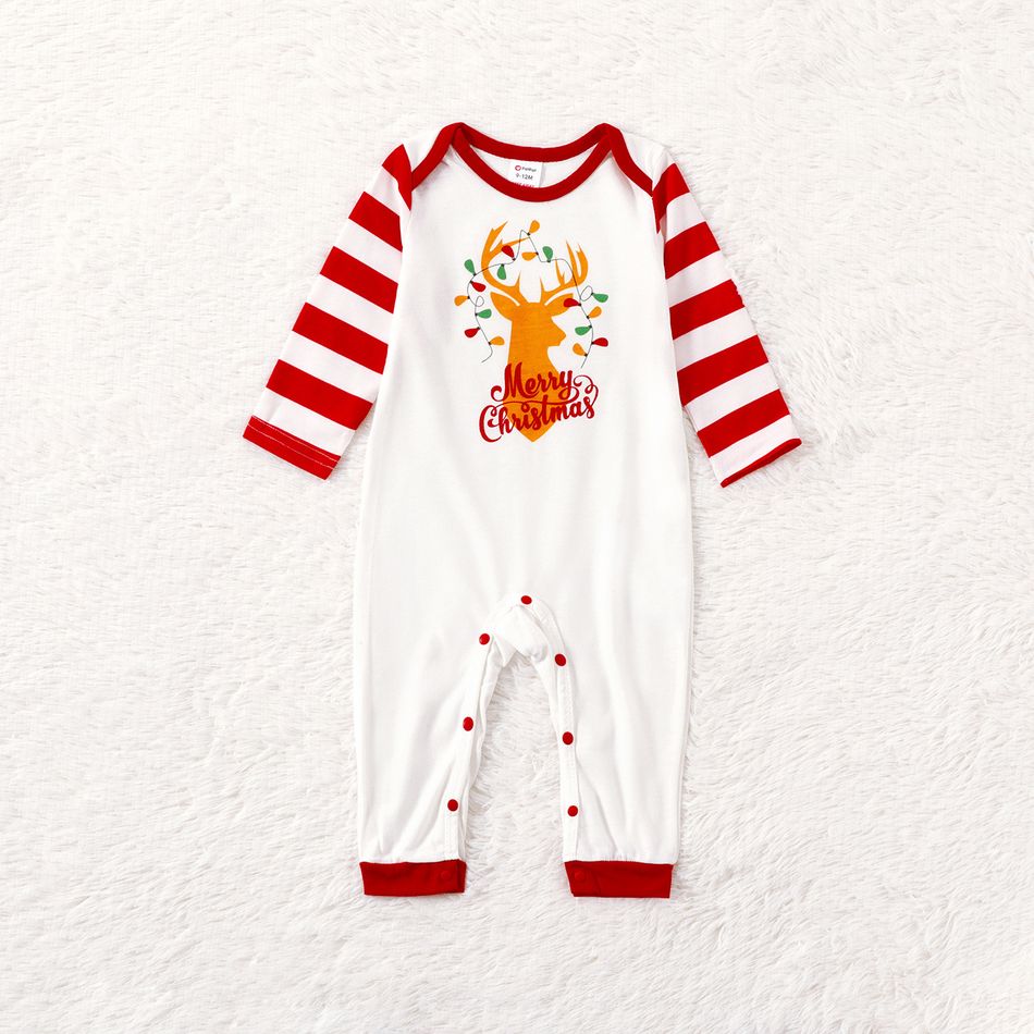 Christmas Golden Deer and Letter Print Family Matching Long-sleeve Red Striped Pajamas Sets (Flame Resistant) Red/White big image 9
