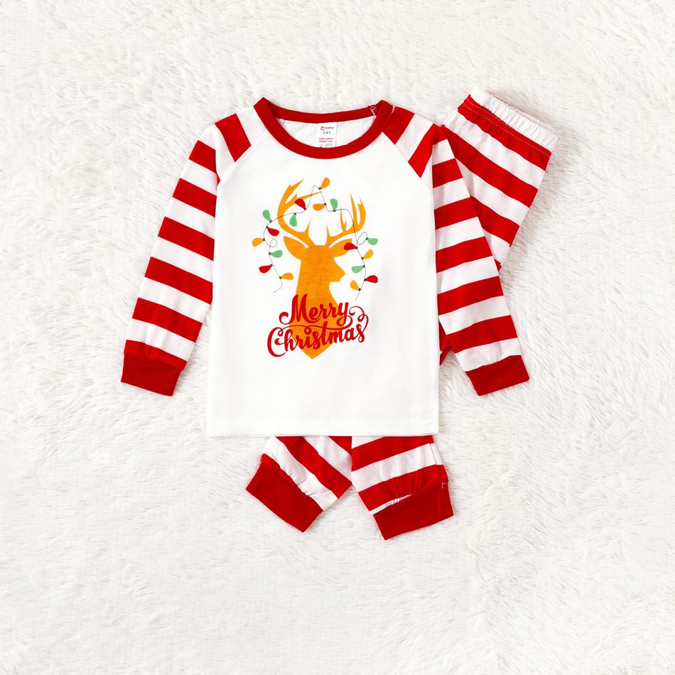 Christmas Golden Deer and Letter Print Family Matching Long-sleeve Red Striped Pajamas Sets (Flame Resistant) Red/White big image 7