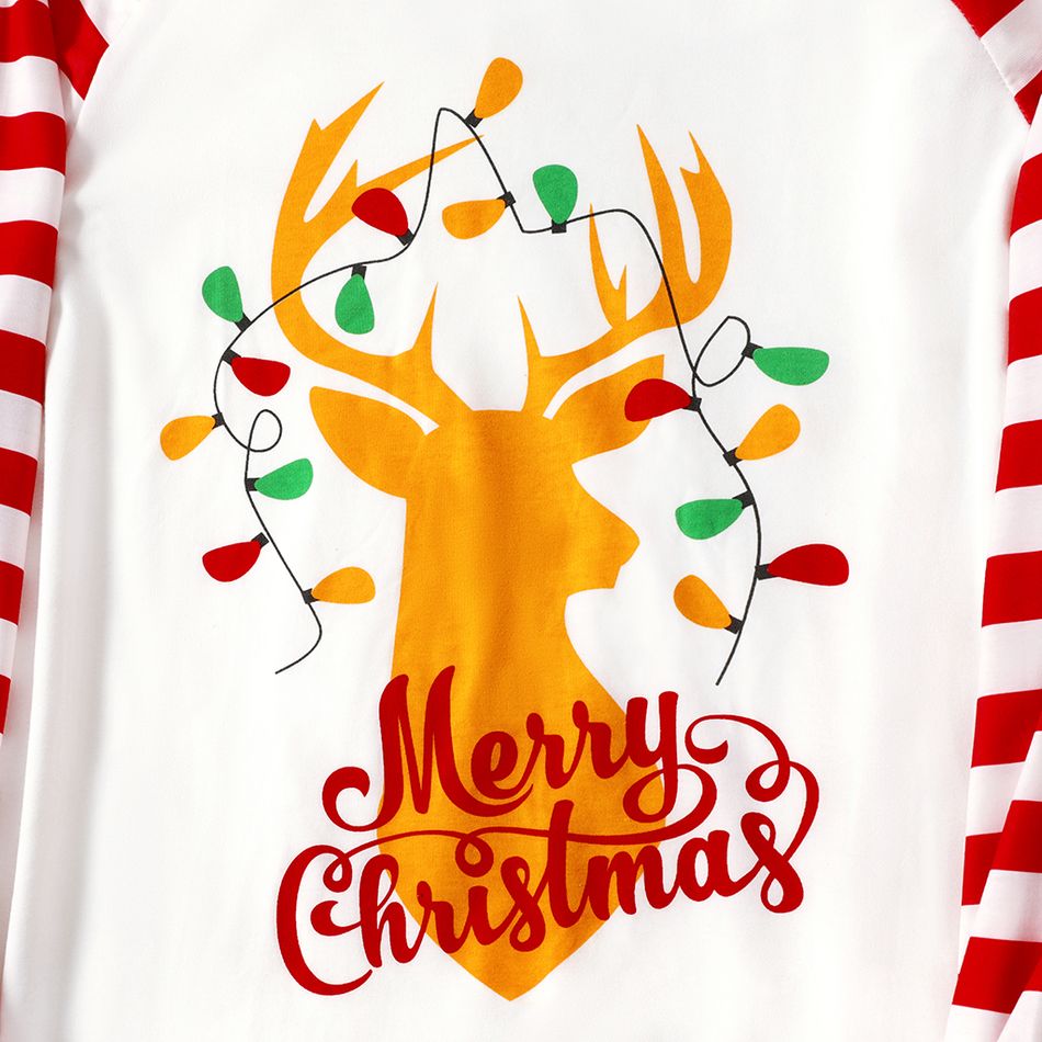 Christmas Golden Deer and Letter Print Family Matching Long-sleeve Red Striped Pajamas Sets (Flame Resistant) Red/White big image 4