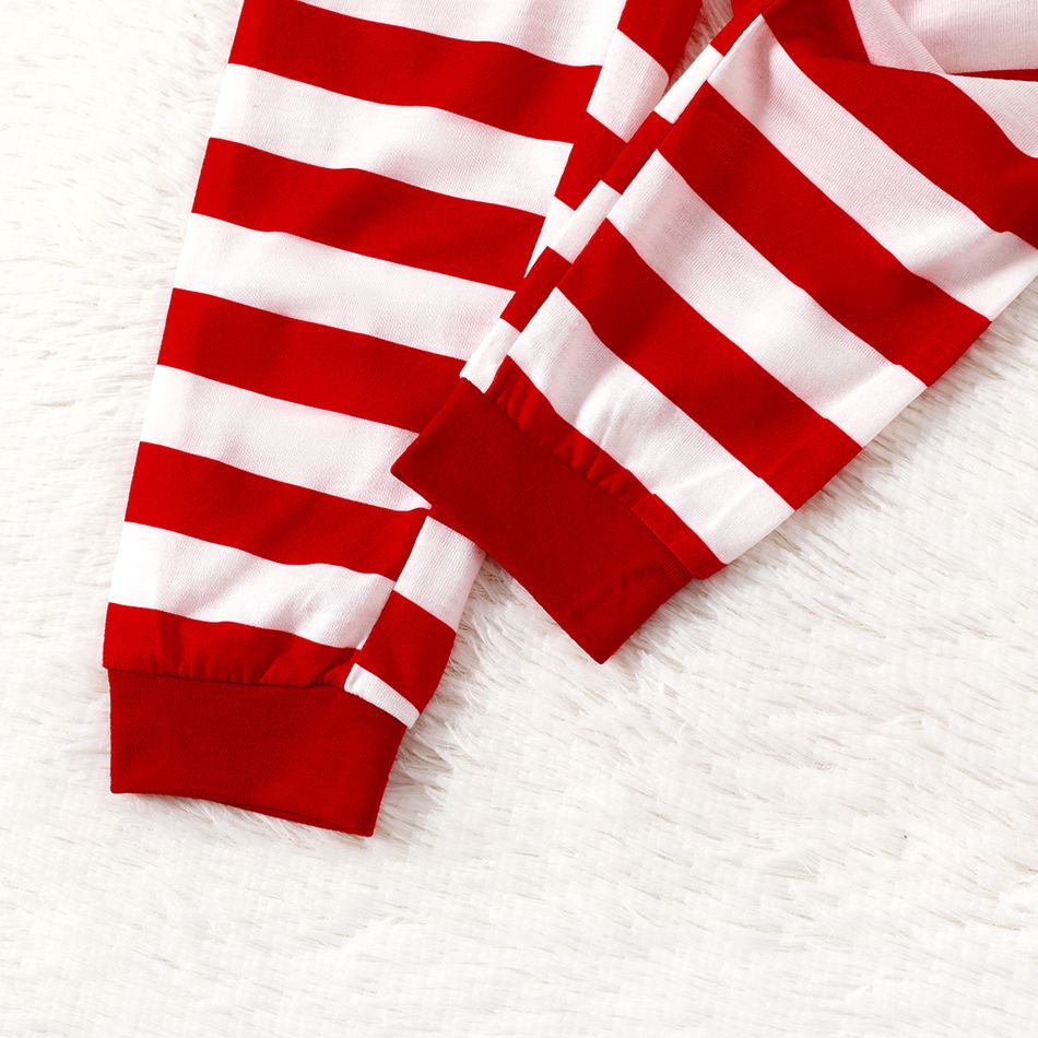 Christmas Golden Deer and Letter Print Family Matching Long-sleeve Red Striped Pajamas Sets (Flame Resistant) Red/White big image 8