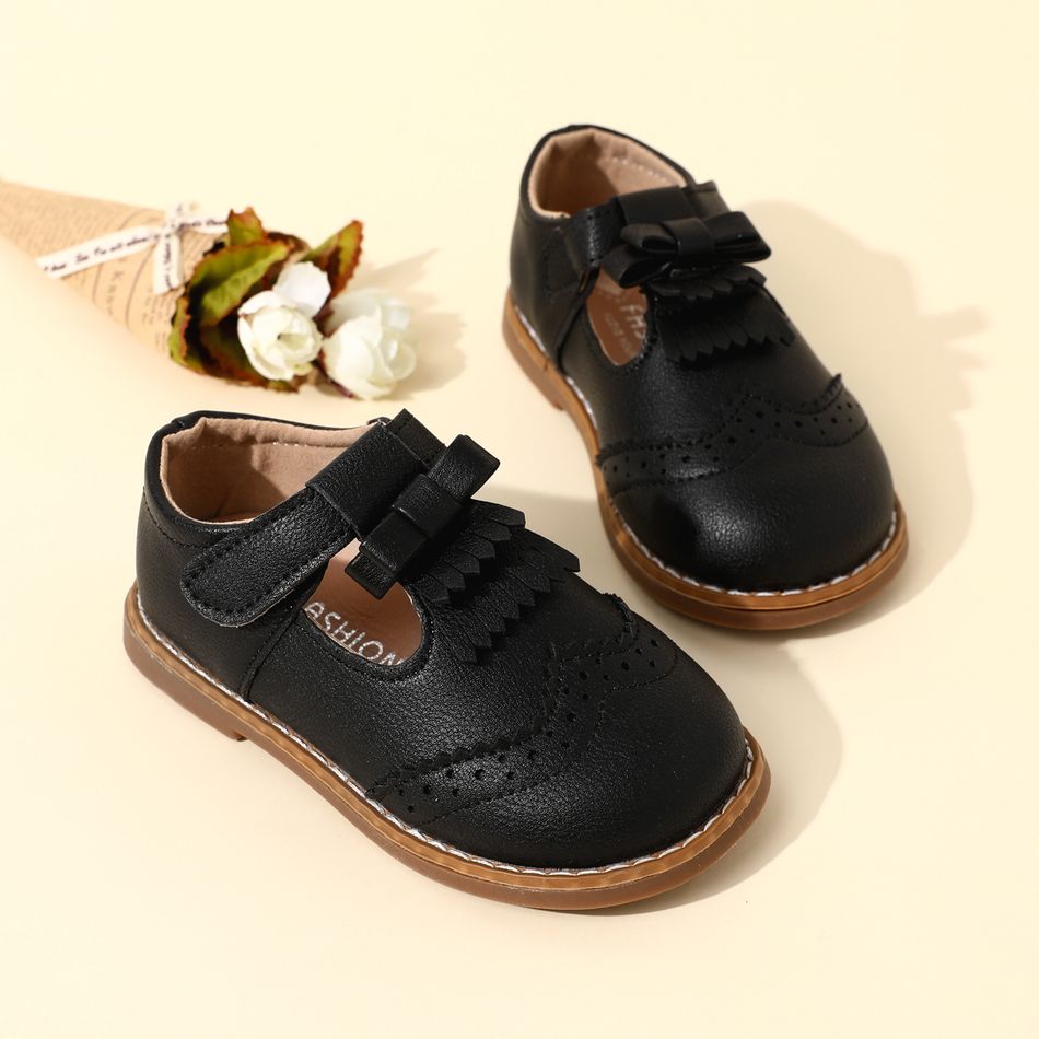 Toddler Solid Color Tassel Decor British Style School Uniform Shoes Black big image 2