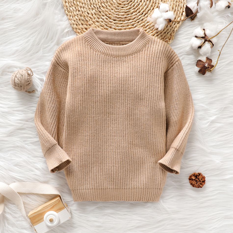 Toddler Girl/Boy Casual Solid Knit Sweater Apricot