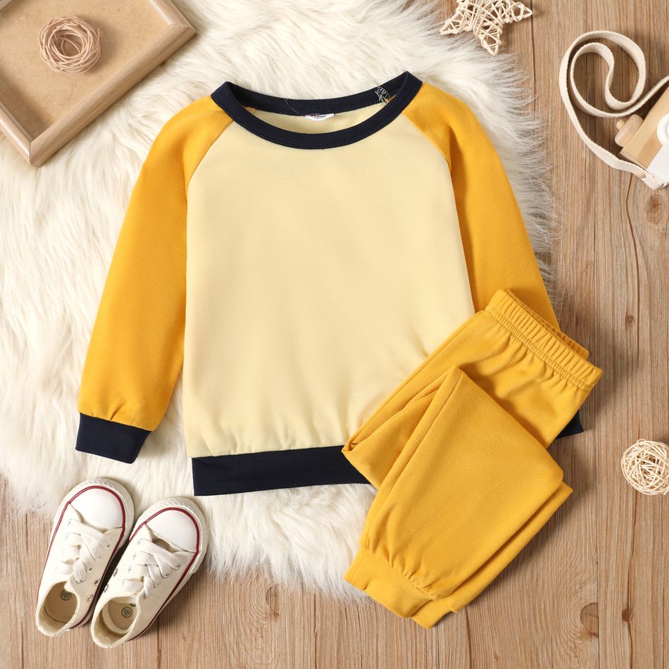 2-piece Toddler Boy Colorblock Raglan Sleeve Pullover Sweatshirt and Solid Color Pants Set Ginger