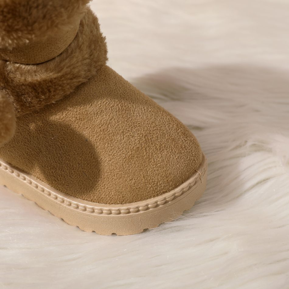 Toddler / Kid Khaki Double Pompon Decor Side Zipper Warm Fleece-lining Boots Khaki big image 5