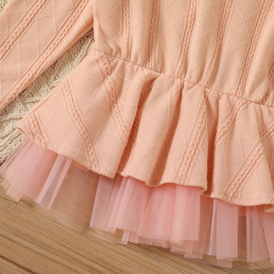 Criança Mulher Costuras de tecido Cor sólida Malha e espiguilha Camisola Rosa big image 5
