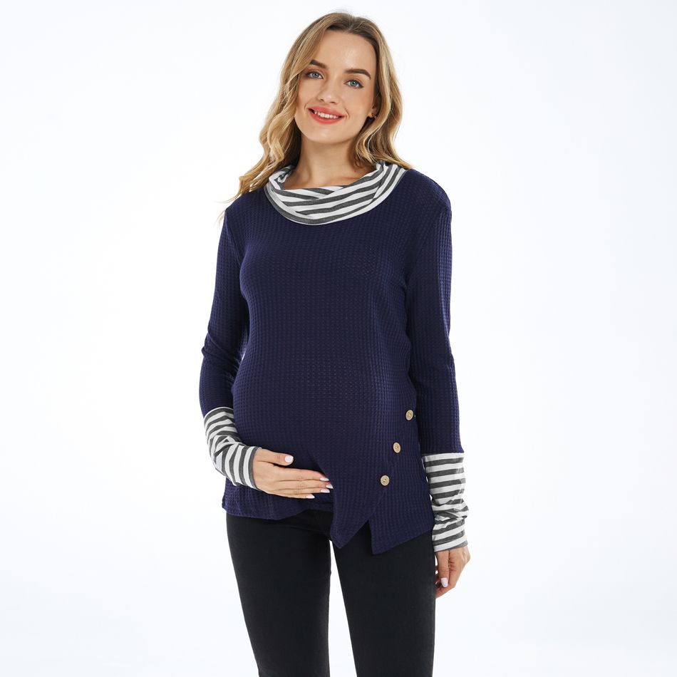 Maternity Thanksgiving Contrast Striped Round Neck Long-sleeve T-shirt Black