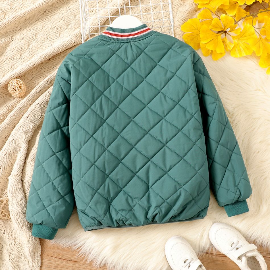 Kid Boy/Kid Girl Fleece Lined Letter Embroidered Textured Button Design Coat Turquoise big image 2