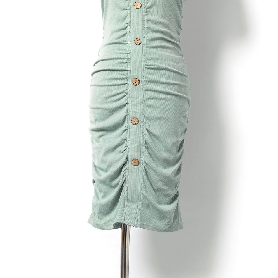 Solid Green Ribbed Short-sleeve Mini Bodycon Ruched Dress for Mom and Me Mint Green big image 4