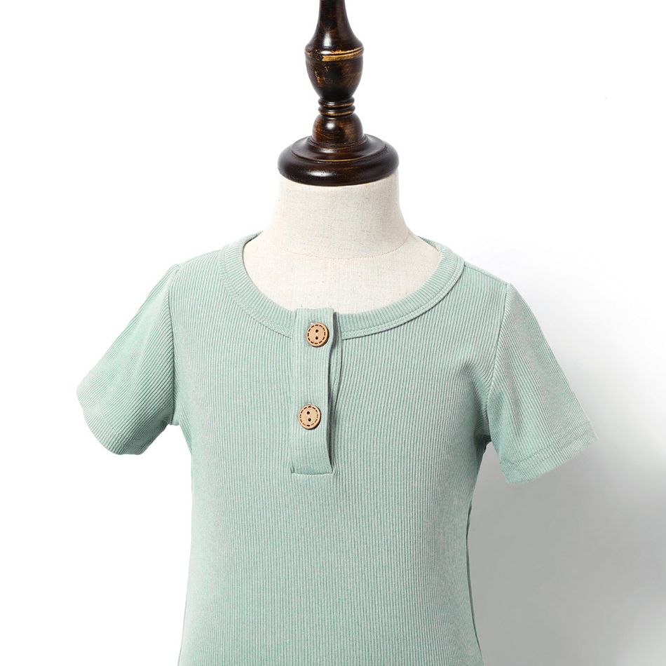 Solid Green Ribbed Short-sleeve Mini Bodycon Ruched Dress for Mom and Me Mint Green big image 9