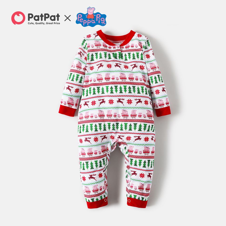Peppa Pig Family Matching Christmas Tree and Reindeer Top and Pants Pajamas Sets Red big image 3