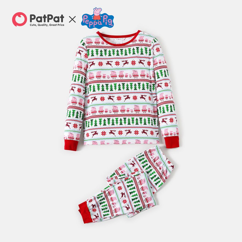 Peppa Pig Family Matching Christmas Tree and Reindeer Top and Pants Pajamas Sets Red big image 7