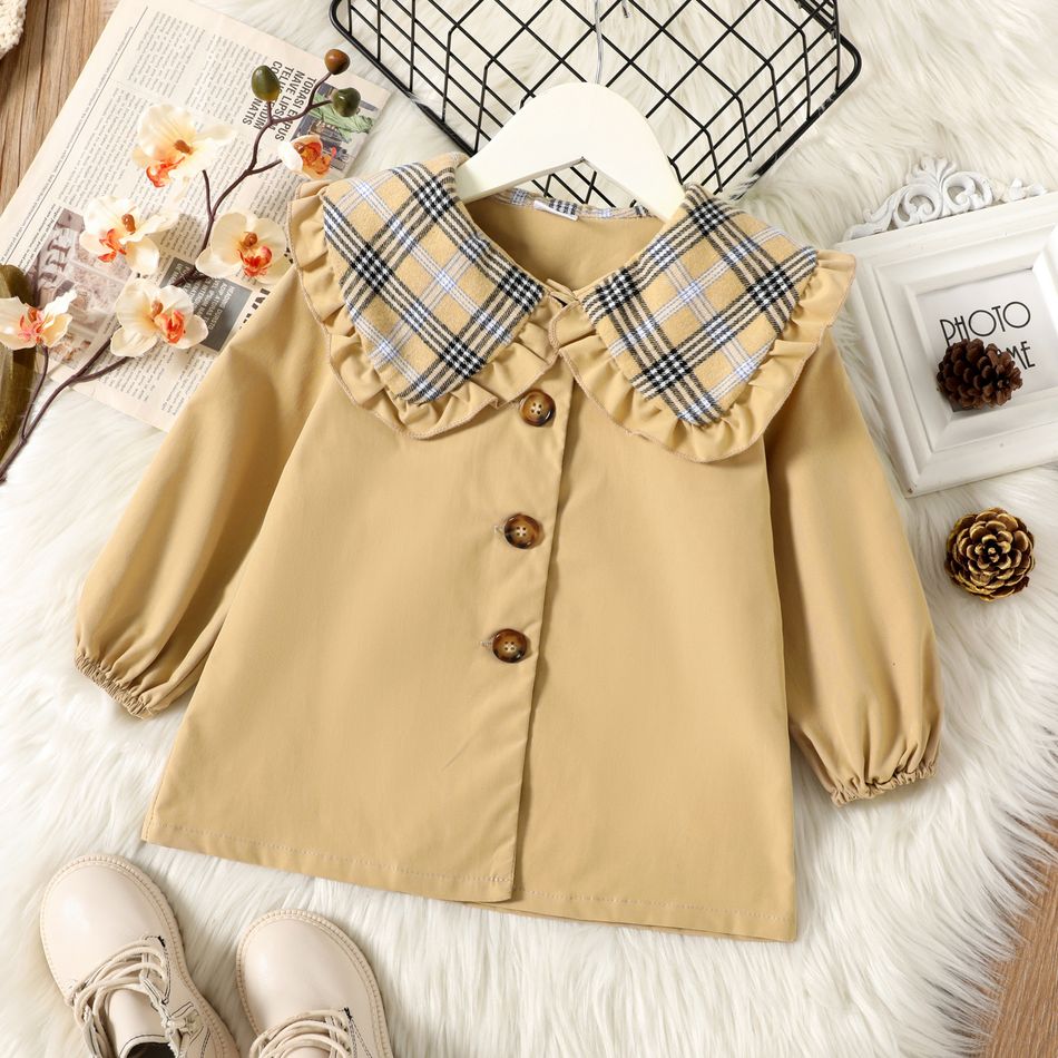 Toddler Plaid Lapel Collar Button Design Jacket Coat Khaki