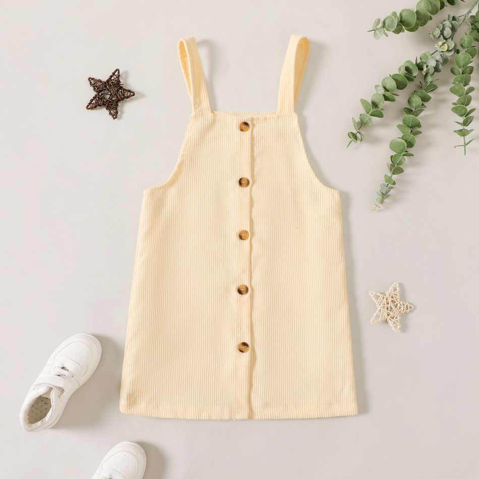 Kid Girl Button Design Solid Color Overall Dress Beige