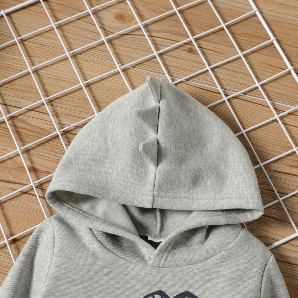 Toddler Boy Animal Dinosaur Print Zipper Design Gray Hoodie Sweatshirt Light Grey big image 3