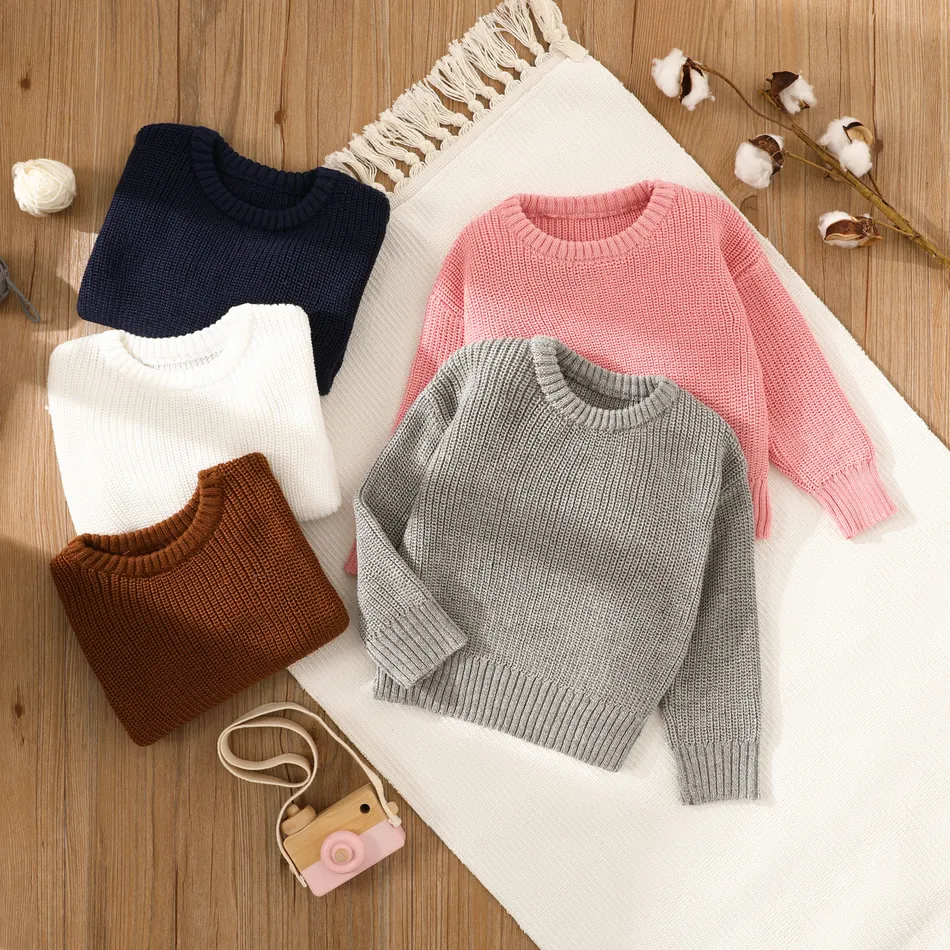 Baby Solid Long-sleeve Knitted Sweater Pullover Coffee