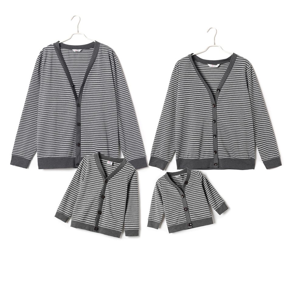 Family Matching Grey Striped V Neck Button Down Long-sleeve Cardigans Blue grey