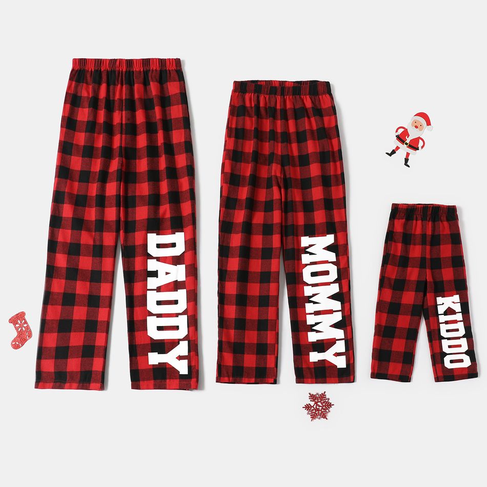 Christmas Letter Print Red Plaid Family Matching Casual Lounge Pants Black/White/Red