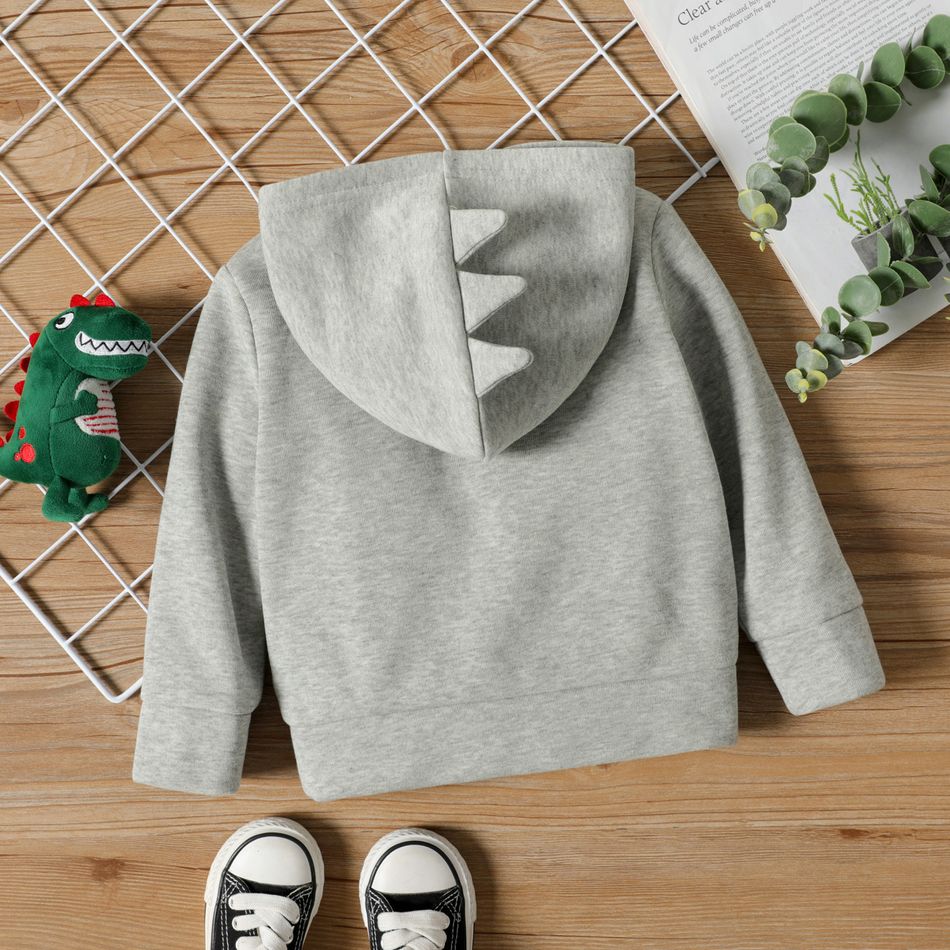 Toddler Boy Animal Dinosaur Print Zipper Design Gray Hoodie Sweatshirt Light Grey big image 2