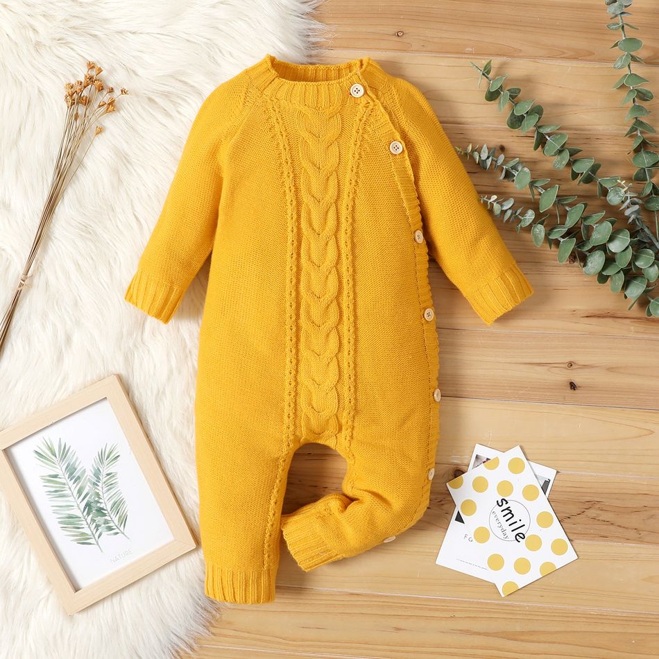 Baby Boy/Girl Solid Long-sleeve Knitted Sweater Jumpsuit Yellow big image 1