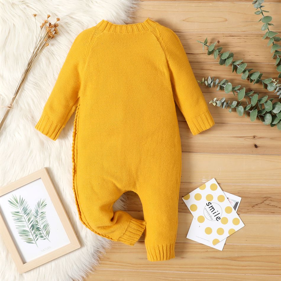 Baby Boy/Girl Solid Long-sleeve Knitted Sweater Jumpsuit Yellow big image 3