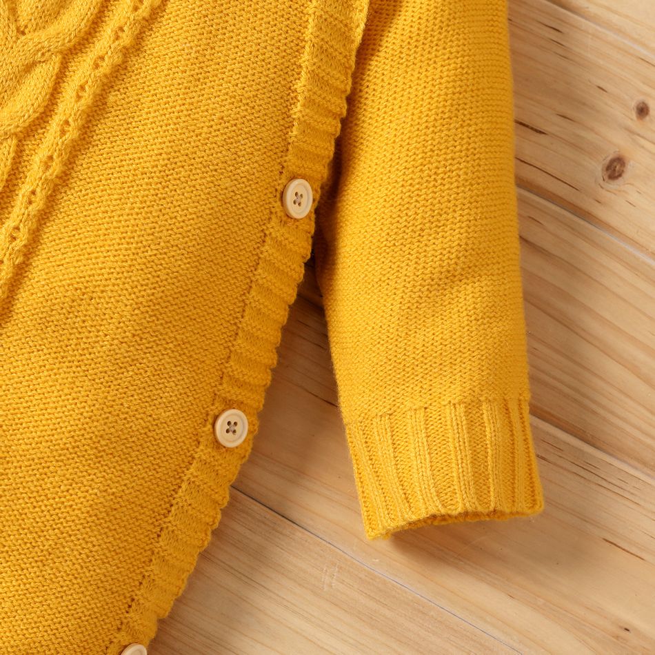 Baby Boy/Girl Solid Long-sleeve Knitted Sweater Jumpsuit Yellow big image 5