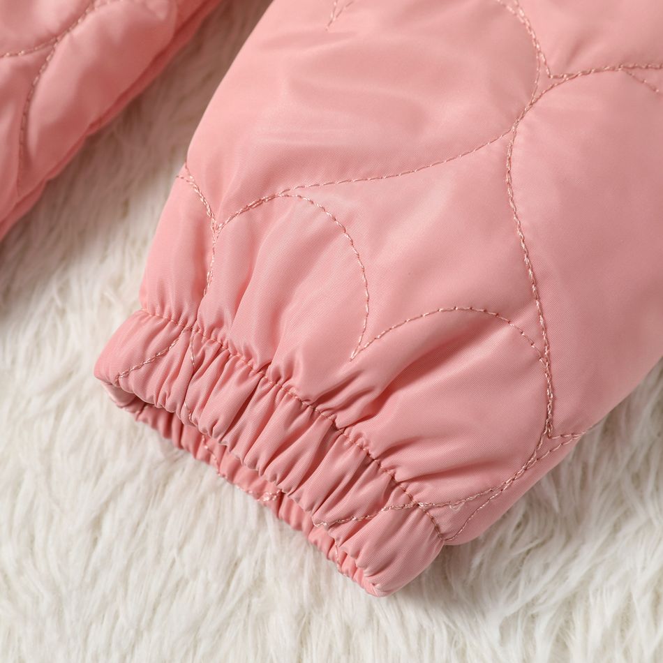 Kid Girl Textured Zipper Solid Color Hooded Coat Pink big image 5