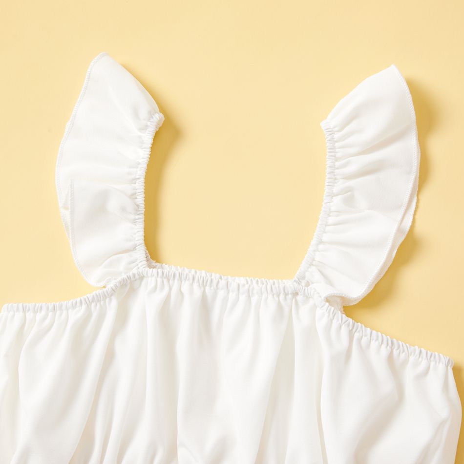 Beautiful Kid Girl 2-piece Flutter-sleeve Ruffled Stripe Print Shorts Suits White big image 3