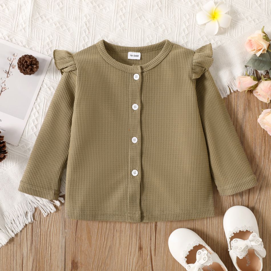 Toddler Girl Ruffled Button Design Solid Color Jacket Green
