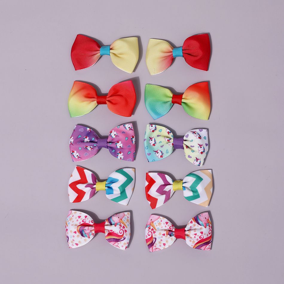 10-pack Multicolor Print Bowknot Hair Clip for Girls Color-A big image 8