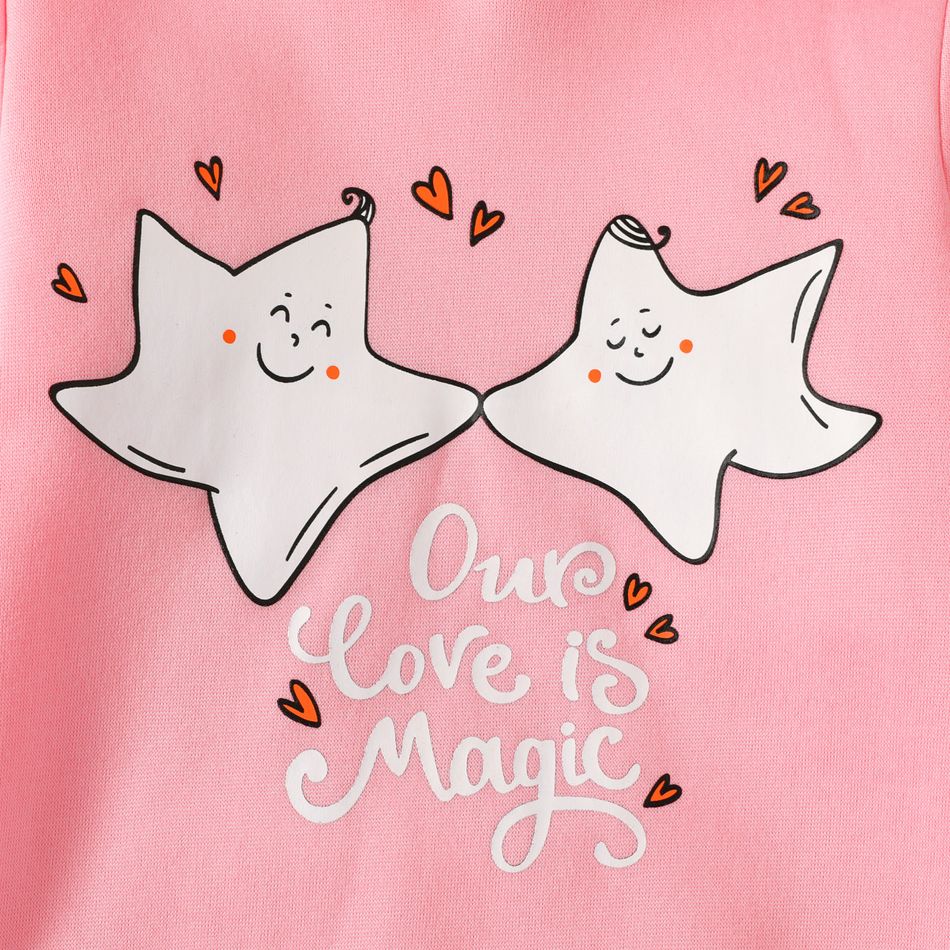 Kid Girl Letter Stars Print Fleece Lined Hoodie Sweatshirt Pink big image 7